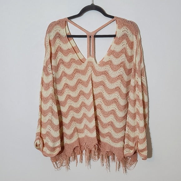 POL Pink and White Oversized Sweater Size Small Pink Distressed Sweater