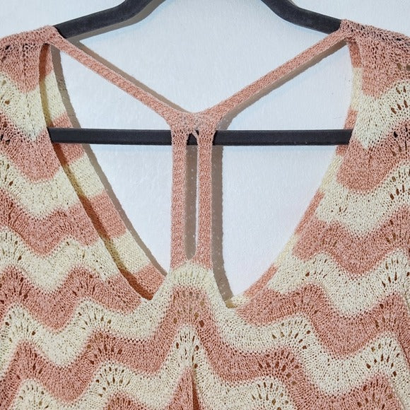 POL Pink and White Oversized Sweater Size Small Pink Distressed Sweater