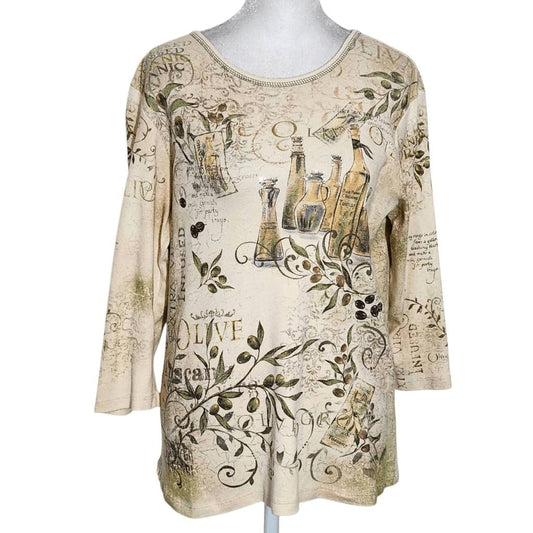Christopher & Banks Cream Print Tee Size Medium Tuscan Print Top