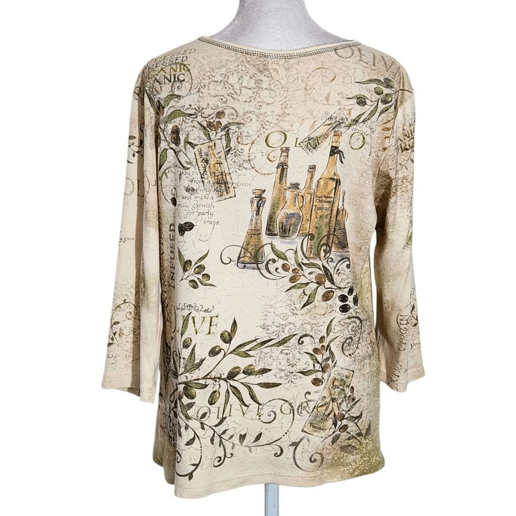Christopher & Banks Cream Print Tee Size Medium Tuscan Print Top