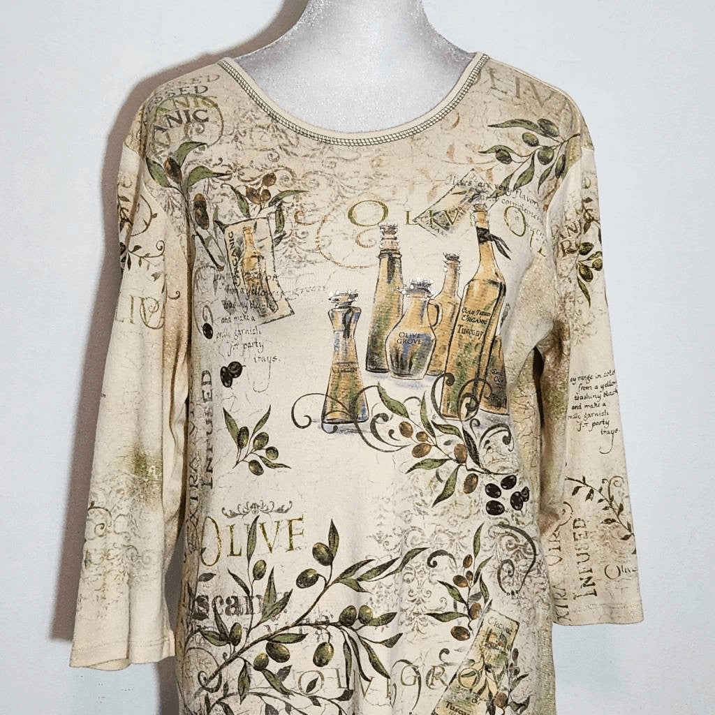 Christopher & Banks Cream Print Tee Size Medium Tuscan Print Top