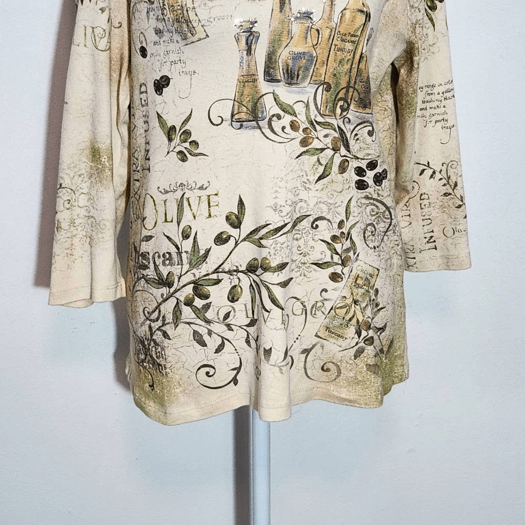 Christopher & Banks Cream Print Tee Size Medium Tuscan Print Top