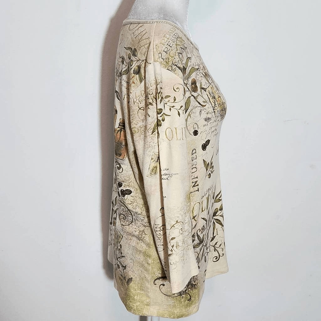Christopher & Banks Cream Print Tee Size Medium Tuscan Print Top
