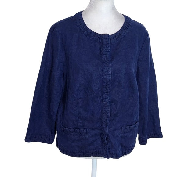 Chico's Navy Linen Jacket Size Medium Chico's Navy Cropped Jacket