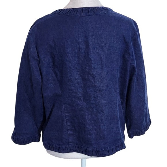 Chico's Navy Linen Jacket Size Medium Chico's Navy Cropped Jacket