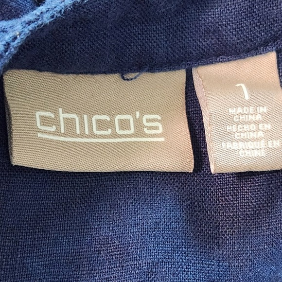 Chico's Navy Linen Jacket Size Medium Chico's Navy Cropped Jacket