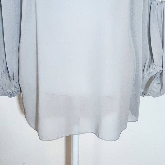 Sains Gray Sheer Boho Blouse with Embellished Sleeves Size Medium