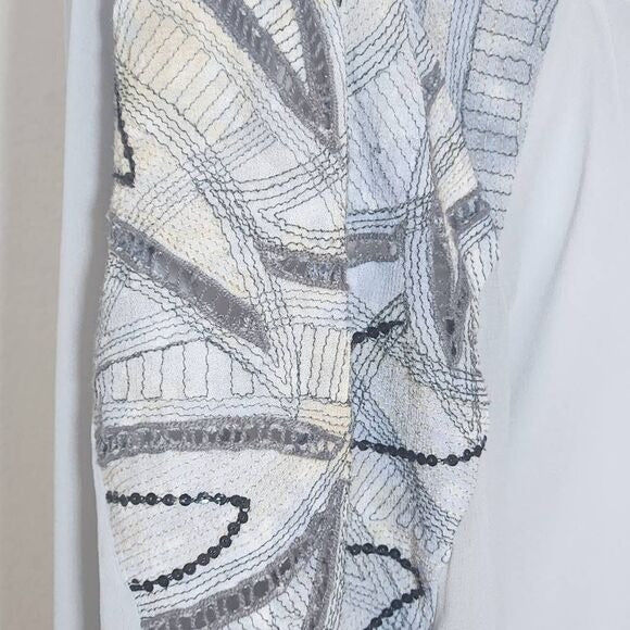 Sains Gray Sheer Boho Blouse with Embellished Sleeves Size Medium