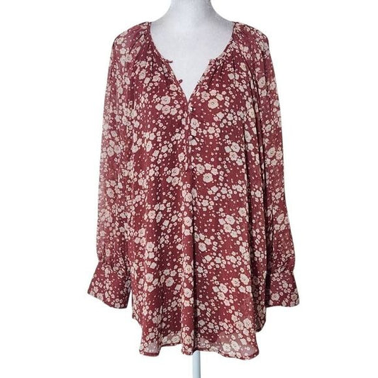 Lauren Conrad Floral Blouse Size XXL Plus Size Flowy Boho Blouse
