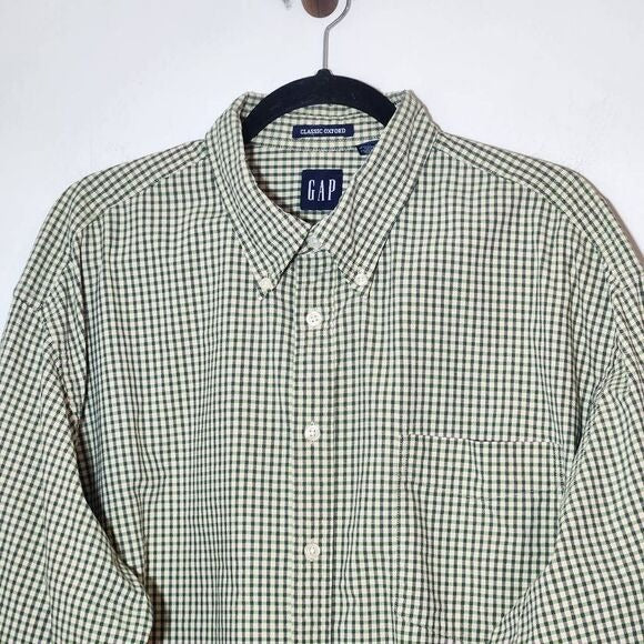 Gap Green Check Oxford Button Down Shirt Size XL Preppy Green Button Down Shirt