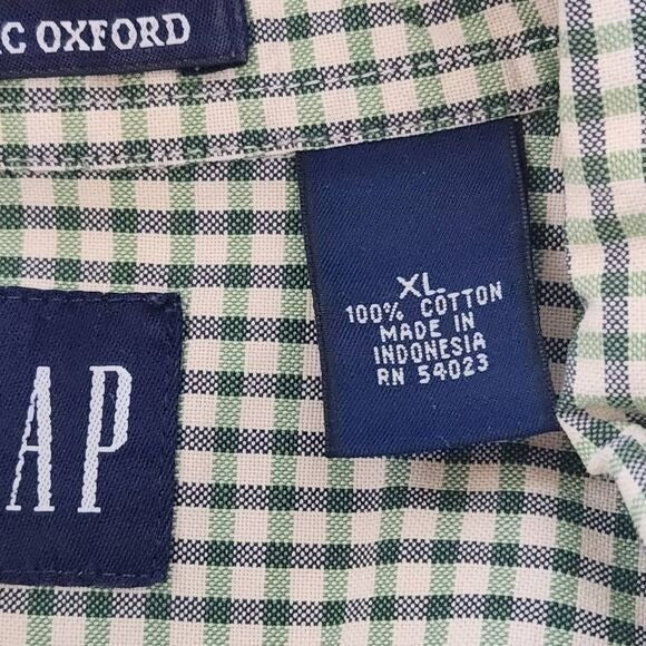 Gap Green Check Oxford Button Down Shirt Size XL Preppy Green Button Down Shirt