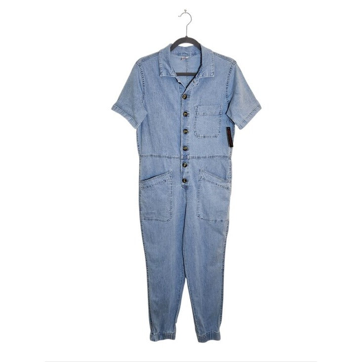 No Boundaries Light Wash Denim Jogger Jumpsuit Size Medium NWT