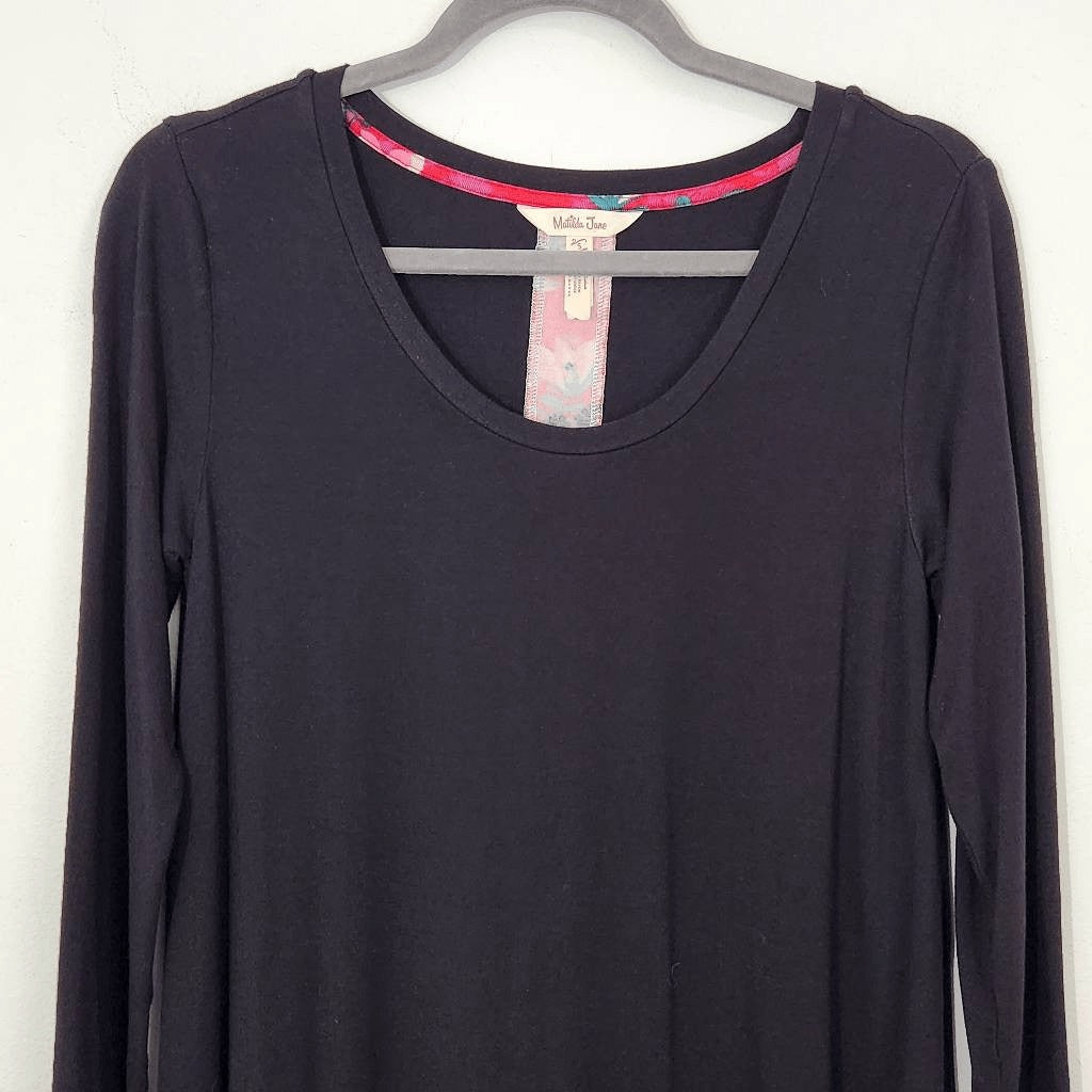 Matilda Jane Black Long Sleeve Shift Dress with Red Floral Panel Size Small