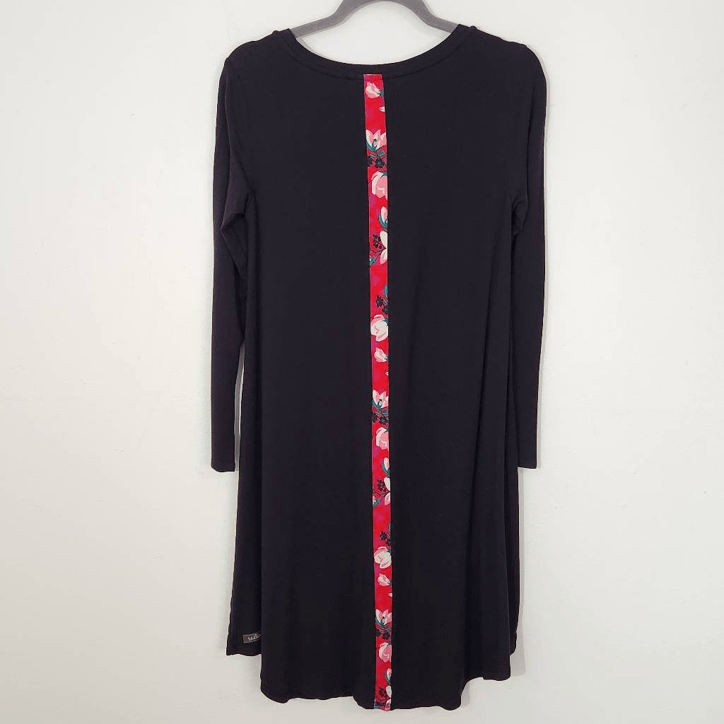 Matilda Jane Black Long Sleeve Shift Dress with Red Floral Panel Size Small