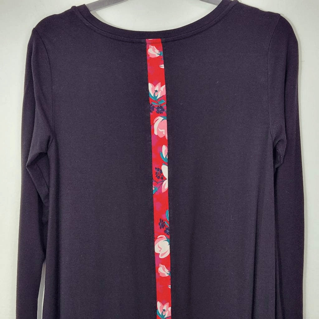 Matilda Jane Black Long Sleeve Shift Dress with Red Floral Panel Size Small