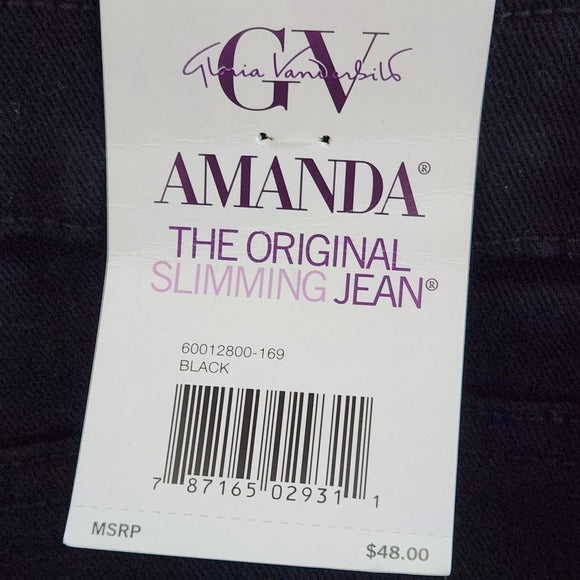Gloria Vanderbilt Black Tapered Slimming Jeans Size 12, New