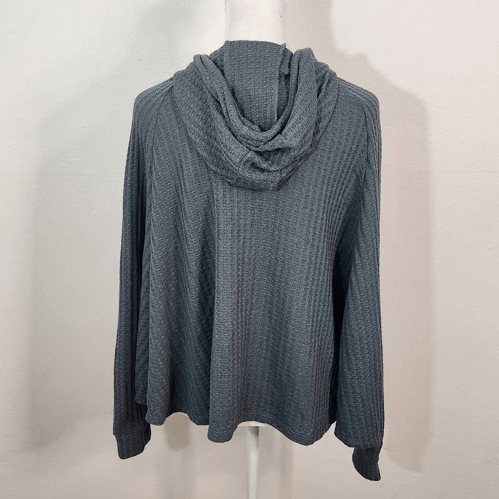 Chaser Blue Ribbed Knit Hoodie NWT Size Medium Teal Blue Hoodie