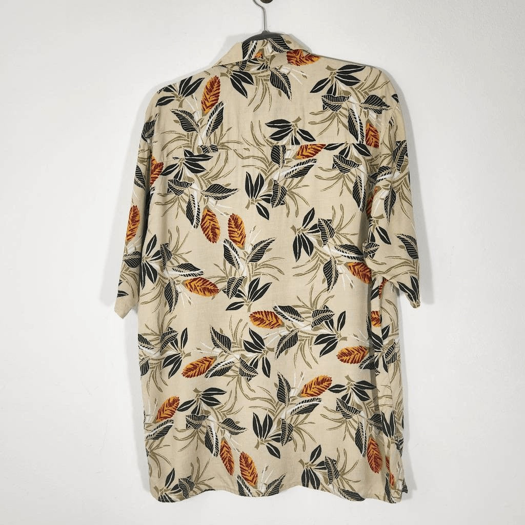 Puritan Khaki Hawaiian Shirt with Orange and Green Floral Print Size Medium