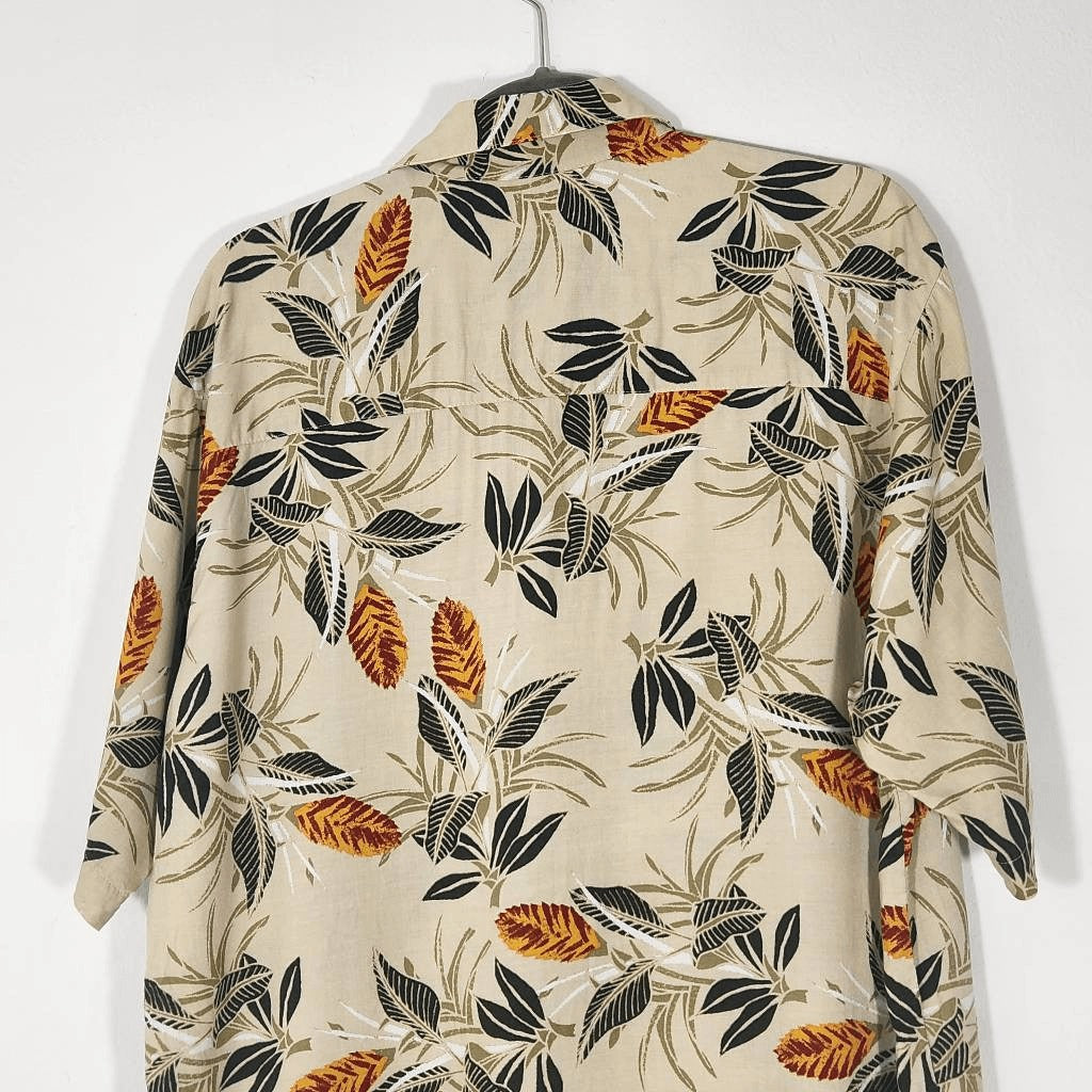 Puritan Khaki Hawaiian Shirt with Orange and Green Floral Print Size Medium