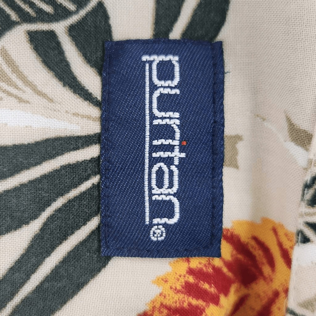 Puritan Khaki Hawaiian Shirt with Orange and Green Floral Print Size Medium