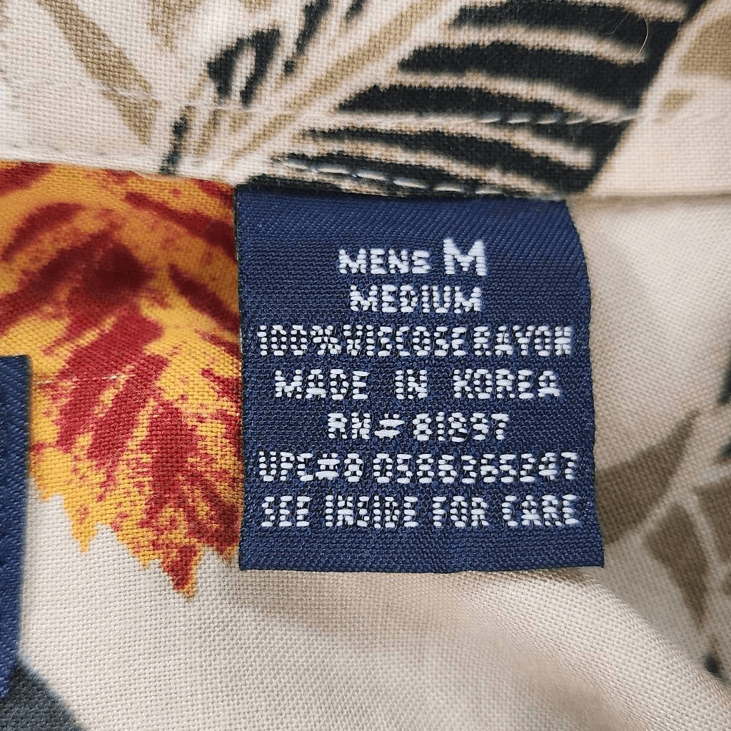 Puritan Khaki Hawaiian Shirt with Orange and Green Floral Print Size Medium