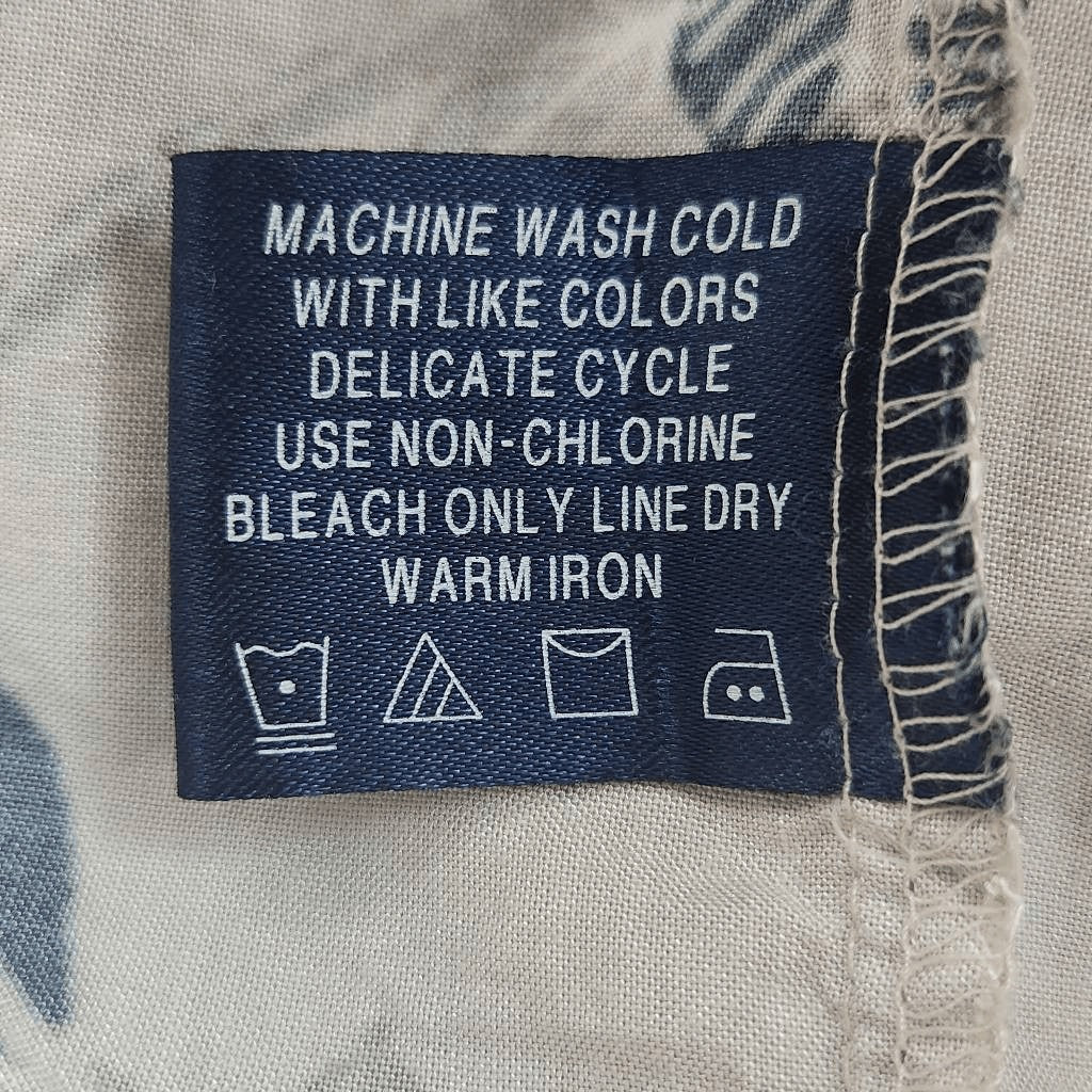 Puritan Khaki Hawaiian Shirt with Orange and Green Floral Print Size Medium