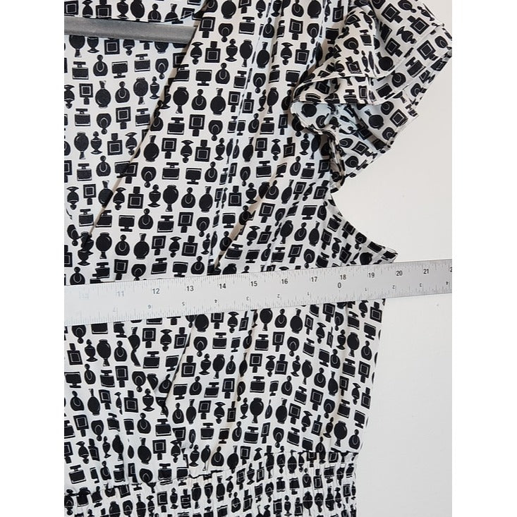 Ryegrass White and Black Perfume Print Blouson Midi Dress Size Large
