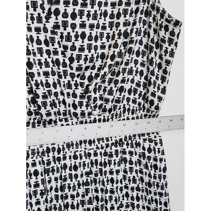 Ryegrass White and Black Perfume Print Blouson Midi Dress Size Large