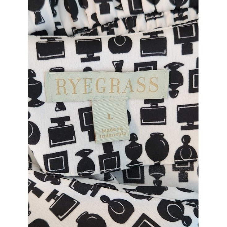 Ryegrass White and Black Perfume Print Blouson Midi Dress Size Large