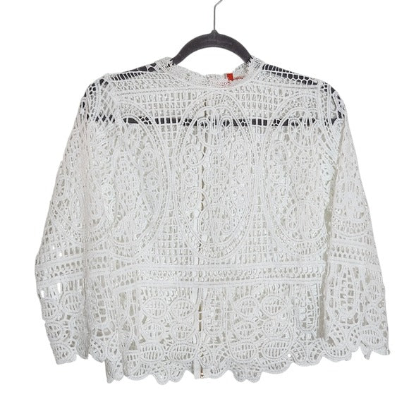 Mele & Pere White Lace Cropped Blouse Size Medium