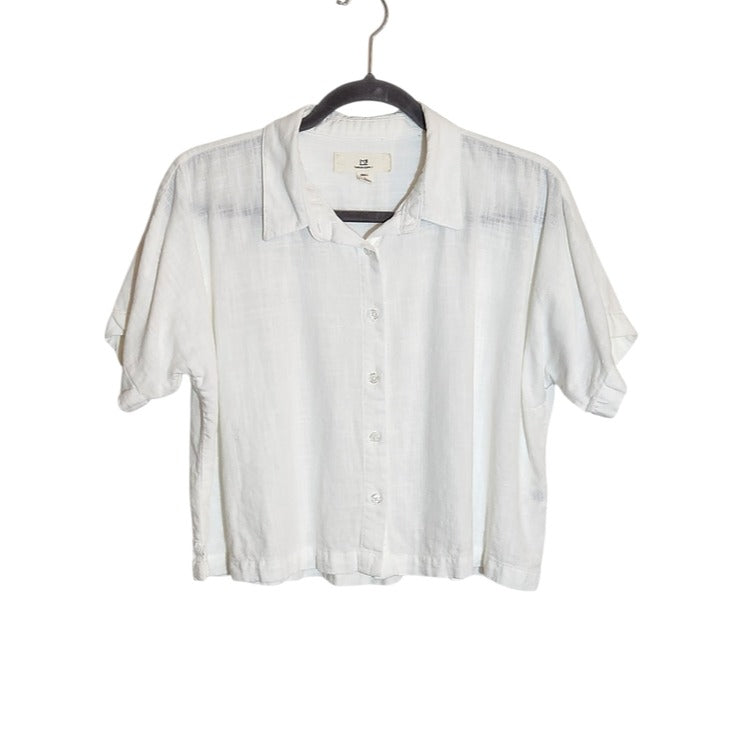 Thread and Supply White Cropped Linen Blend Button Down Shirt Size Small