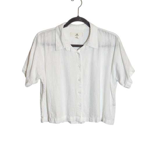 Thread and Supply White Cropped Linen Blend Button Down Shirt Size Small
