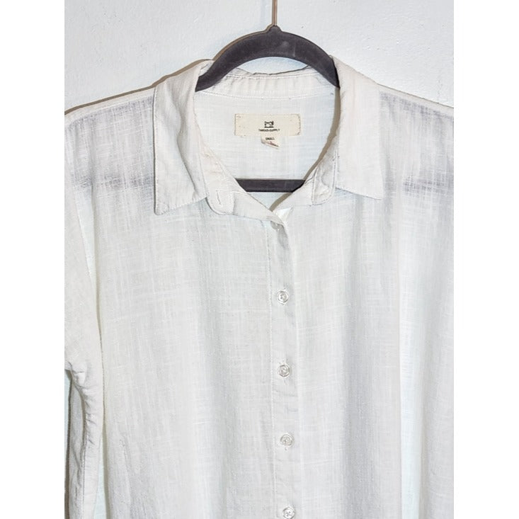 Thread and Supply White Cropped Linen Blend Button Down Shirt Size Small