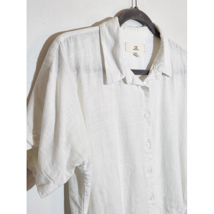 Thread and Supply White Cropped Linen Blend Button Down Shirt Size Small