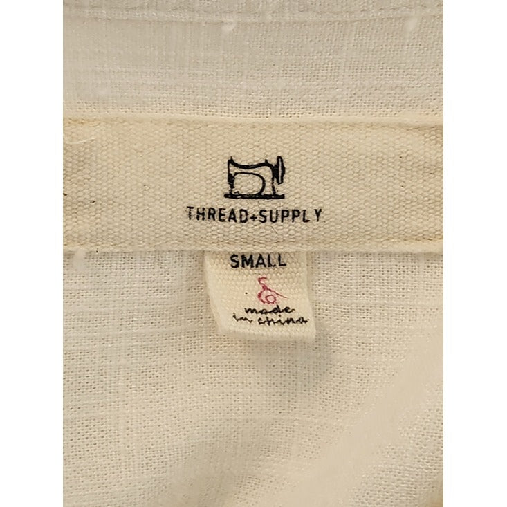 Thread and Supply White Cropped Linen Blend Button Down Shirt Size Small