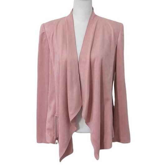 Tahari Faux Suede Pink Blazer Size 2 Tahari Pink Open Draped Cardigan