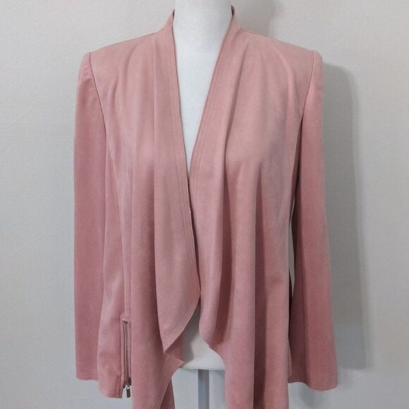 Tahari Faux Suede Pink Blazer Size 2 Tahari Pink Open Draped Cardigan