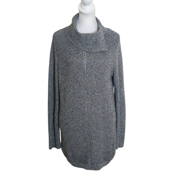 Talbots Gray Marled Shaker Stitch Split Cowl Neck Sweater Size Small