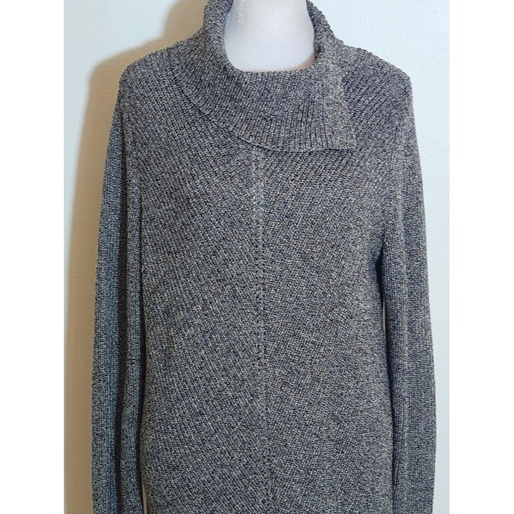 Talbots Gray Marled Shaker Stitch Split Cowl Neck Sweater Size Small