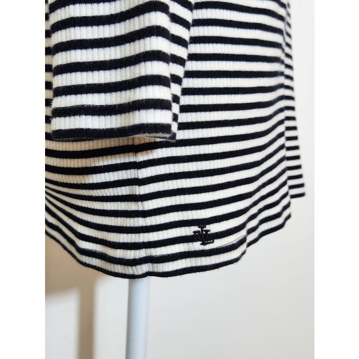 Lauren Ralph Lauren Womens Black and White Ribbed Knit Henley Size Large