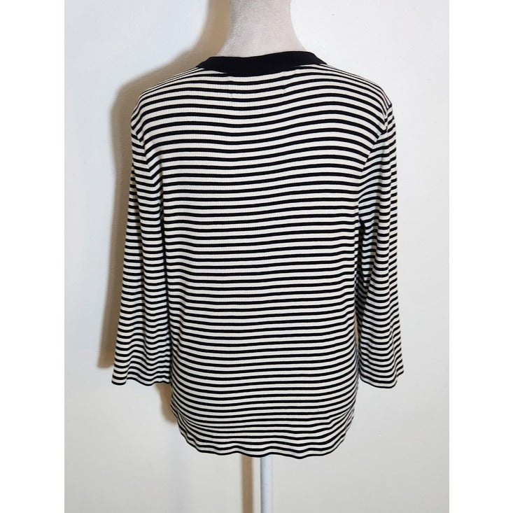 Lauren Ralph Lauren Womens Black and White Ribbed Knit Henley Size Large