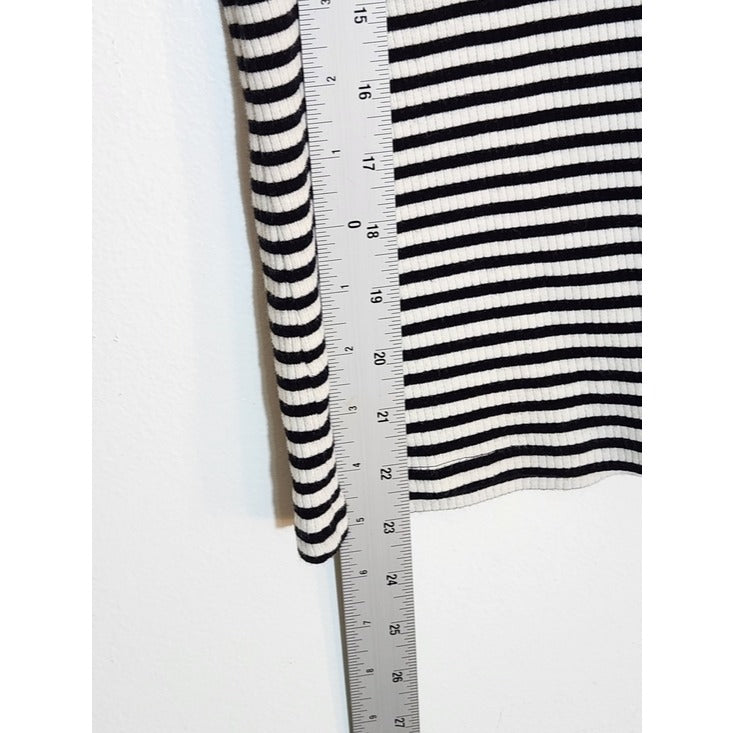 Lauren Ralph Lauren Womens Black and White Ribbed Knit Henley Size Large