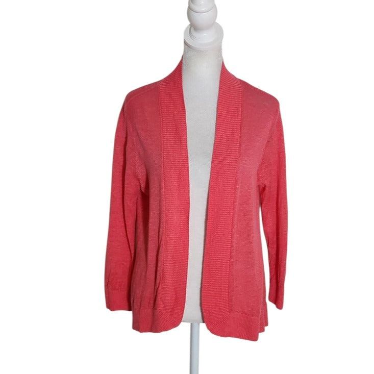 Tommy Bahama Coral Pink Linen Knit Open Cardigan Size Small