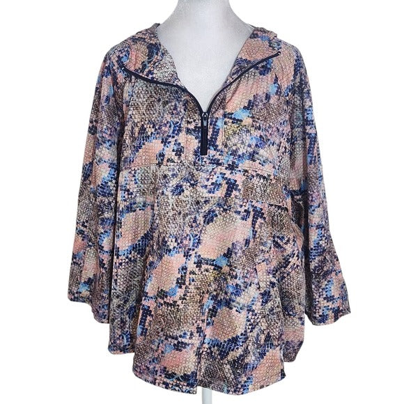 Karen Kane Blue and Pink Snakeskin Print Pullover Windbreaker Size Medium