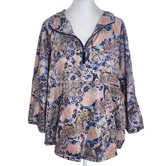 Karen Kane Blue and Pink Snakeskin Print Pullover Windbreaker Size Medium