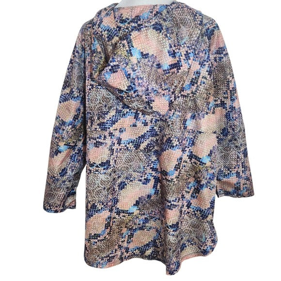 Karen Kane Blue and Pink Snakeskin Print Pullover Windbreaker Size Medium