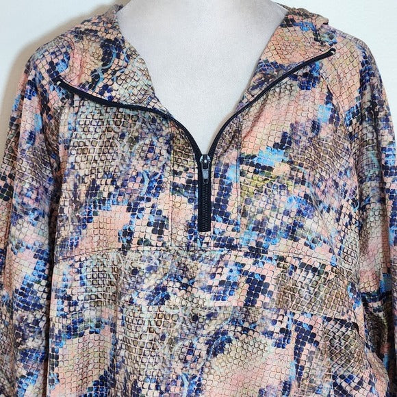 Karen Kane Blue and Pink Snakeskin Print Pullover Windbreaker Size Medium