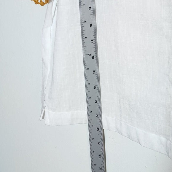 Nautica White Crochet Accent Button Down Shirt Size Medium