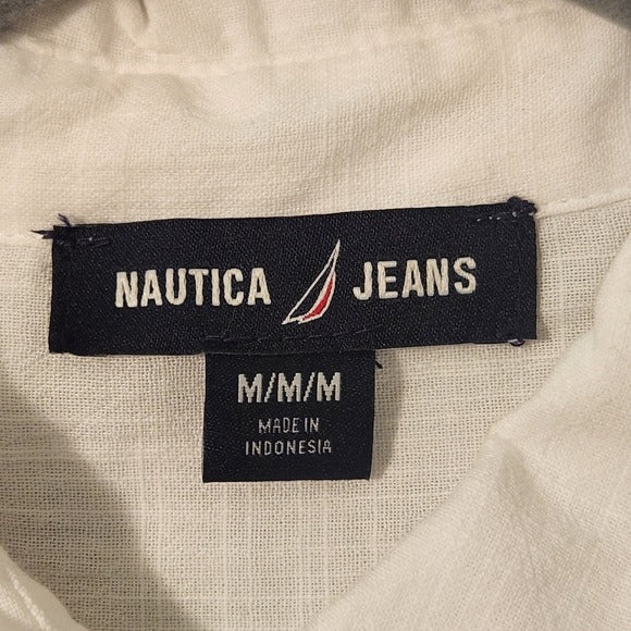 Nautica White Crochet Accent Button Down Shirt Size Medium