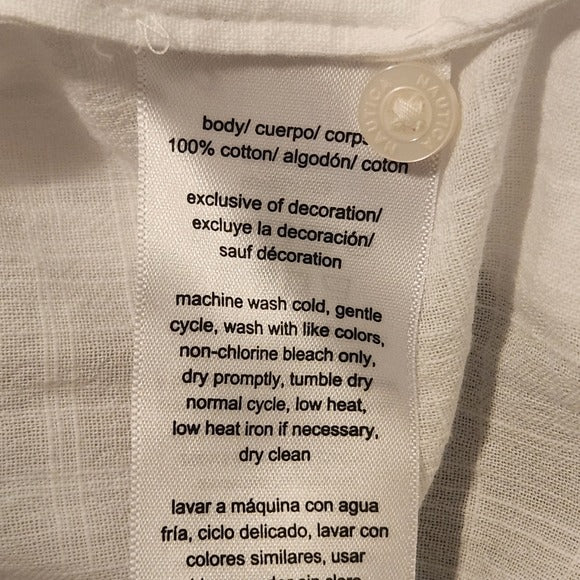 Nautica White Crochet Accent Button Down Shirt Size Medium